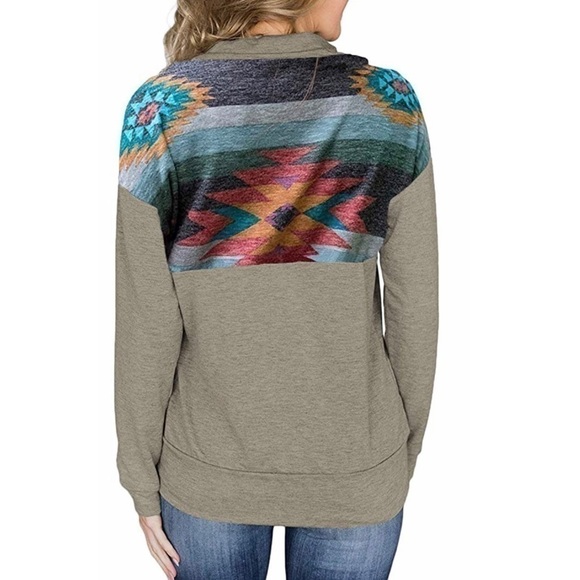 🔸BROWN Geometric LS Lightweight Sweatshirt - Picture 2 of 5